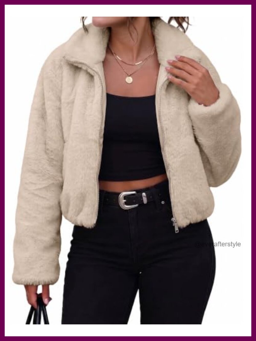 luvamia Women's Faux Fur Cropped Zip-Up Jacket Fuzzy Winter Coat